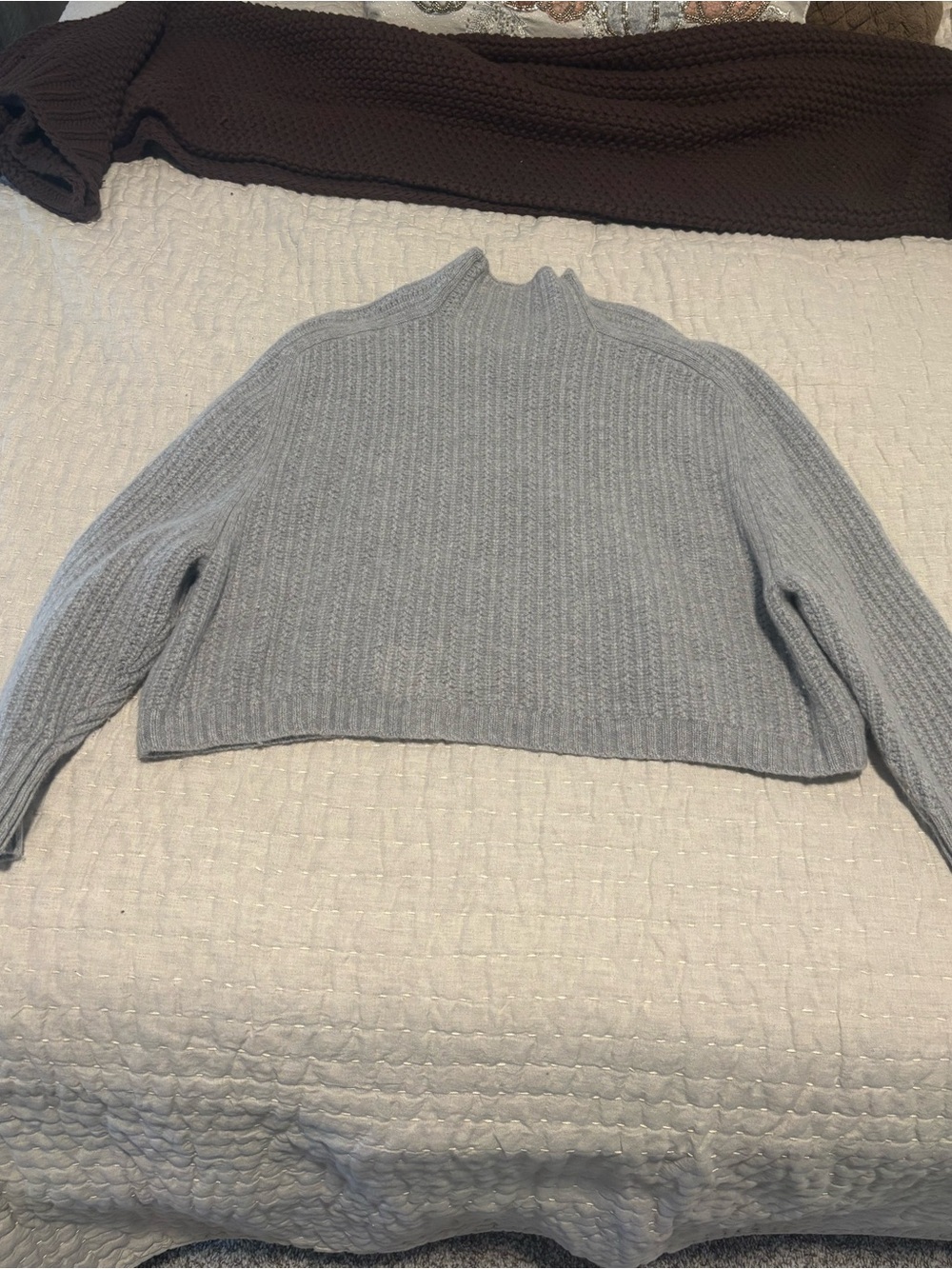 Madewell Light Gray Ribbed Mock Neck Cropped Sweater